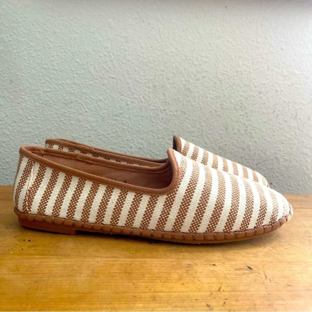 J Jill Marina Flats Dk Toffee/Natural Stripe Slip On Shoes Sz 9